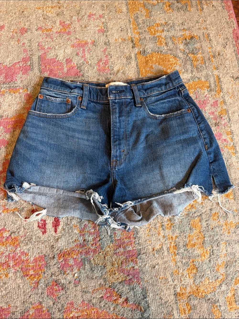 Abercrombie Cutoff High-Rise Dark Blue Denim Shorts with Frayed Hem